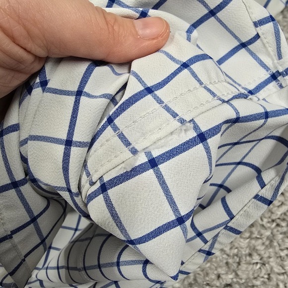 Mizzen Main Shirt Men XL White Blue Check Leeward Button Trim Fit Stretch Office - Picture 6 of 11